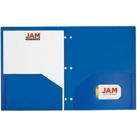 12 pack JAM Paper Heavy Duty Plastic 3 Hole Punch Two-Pocket School Folders Blue - Picture 2 of 2